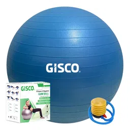 GISCO Anti-Burst Rubber Gym Ball with Free Foot Pump | Round Shape Swiss Ball for Exercise, Workout, Yoga, Pregnancy, Birthing, Balance & Stability (85 cm, Sky Blue) image 1