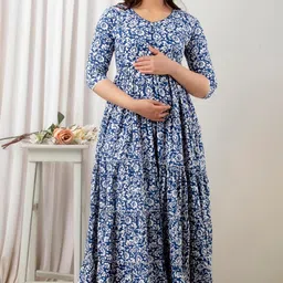 henal Women's Rayon Maternity Gown Pregnancy Casual Long Sleeve Dual Zipped for Feeding Nursing Maternity Comfort Gown image 5