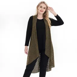 dikalady Women's Open Weave Long Vest Casual Sleeveless Crochet Open Front Knit Cardigan image 2