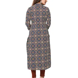 rajnandini Women's Pure Cotton Jaipuri Printed Straight Kurti (Ready to Wear; Navy Blue and Red; S to 4XL) image 2