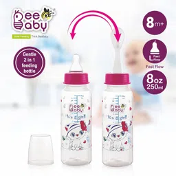BeeBaby 2 in 1 Gentle Slim Neck Baby Feeding Bottle with Anti - Colic Gentle Touch Silicone Nipple and Feeder Spoon (Plastic) for New Born / Infant / Toddler / Babies, 100% BPA FREE, 8 Months + (250 ML / 8 oz.) (Pink) (Pack of 2) image 2