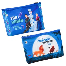 kuber industries Pack of 2 Pencil Pouch | Pen-Pencil Box for Kids | School Geometry Pouch | Square Stationary Pouch | Pencil Utility Bag | Disney Pencil Organizer | Blue image 1