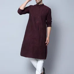latest chikan Men's Cotton Regular Textured Long Kurta Full Sleeves - Casual Ethnic Wear image 2