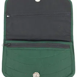 srishopify handicrafts Embroidered Women Hand Purse Handcrafted Ethnic Mobile Purse for Ladies Cotton Beads and Threads Return Gifts for Women for Pooja 8 Inch Green Clutch image 2