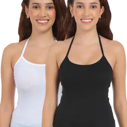 selfcare Womens Solid Cotton Sinker Halter Neck Camisole Top - P2-3 image 1