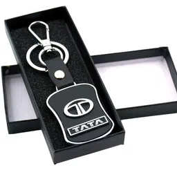 Techpro Imported Leather Tata Key Chain/Key Ring With Chrome Car Logo, Cobalt Blue image 5