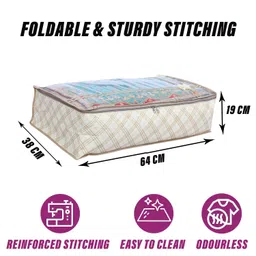 Kuber Industries Lehenga Cover | Non-Woven Gown Cover | Check Bow Pattern Garment Cover | Salwar Suit Cover with Top Transparent | Large | Cream image 3