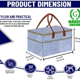 green decor GREEN DECOR-Non Woven Fabric Diaper Caddy Bag with Handles & Zip Lock for Smart Mothers Baby Diaper Caddy Wipes Felt Storage Organizers,Foldable & Portable(Grey&Tan&Beige-18X12X9 Inch) image 2