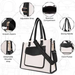 womanix Tote Bag front pocket Canvas Bag 12 inch laptop Work Shoulder Bags Casual small Briefcase Handbag for Travel, Office, College (0044) image 5