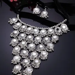 shining diva fashion Latest Stylish Traditional Oxidised Silver Necklace Jewellery Set for Women (13115s) image 4