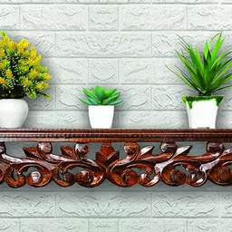 inception global Hand Carved Decorative Brown Wooden Wall Shelf/Wall Bracket/Book Rack for Living Room |Pre-Assemble | Walnut - (Bale Design) image 2