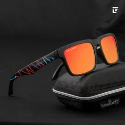 eyewearlabs OKNO | Polarized Full Rim Rectangular Branded Stylish Sunglasses For Men & Women | 100% UV Protection Shades | Cricket Sports Cycling Driving | Orange Lens | Medium | Martian image 2
