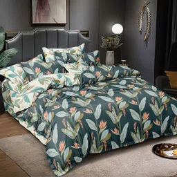 MORADO Glace Cotton Single Bed Quilt Cover/Duvet Cover/Rajai Cover/Blanket Cover with Zipper (60X90 Inches, DarkGreen Leaves) image 2