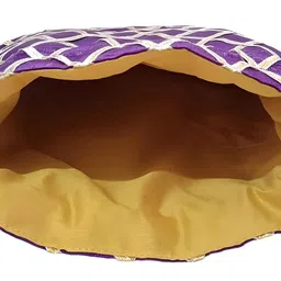 duchess Women's Gota Patti Purple Potli Bag Purse with Pearl Handle image 5