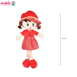 MABLE Winky Doll Super Soft Stuffed Doll 40cm, Washable Cuddly Plush Toy for Baby Girls, Spark Imaginative Play, Safe & Fun Gift for Kids, Perfect for Playtime & Cuddling (Red) image 4