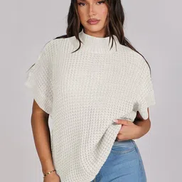 anrabess Womens Oversized Short Batwing Sleeve Sweater Mock Neck Casual 2024 Summer Fall Knit Sleeveless Pullover Vest Tops image 5
