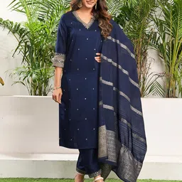 siril Women's Cotton Silk Sequence Embroidered Straight Kurta Pant with Dupatta Set image 4