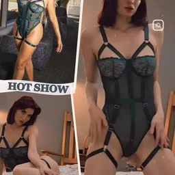 girlfriend Women Lingerie Set Lace Teddy Strap Babydoll Bodysuit Bikini With Garter Belt One Piece Naughty Strappy image 4