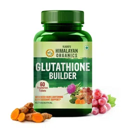 Vlado’s Himalayan Organics Glutathione Builder With Vitamin C,E,B6 & Curcumin,Antioxidant Support for Anti-Ageing,Youthful & Brightening Skin | Good For Men And Women - 60 Veg Tablets image 1