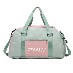 storite Nylon 46 Cm Multi Purpose Travel Duffle Bag for Women with Dry and Wet Separate Pocket, Lightweight Waterproof Backpack Carry Luggage Bag with Shoe Compartment (GreenPink, 46x23x25 cm) image 1