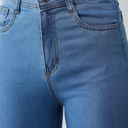 dolce crudo Women's Blue Skinny High Rise Distressed Regular Length Denim Jeans image 5