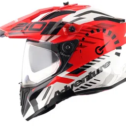 Axor X-Cross Speedometer ISI ECE and DOT Certified Premium Off-Road Full Face Helmet with Pinlock Fitted Dual Visors and Stylish Peak-White Red-XL image 1