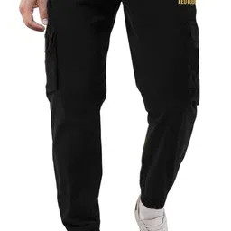 leotude Men's Black Cotton Cargo Track Pants – Stylish & Comfortable (Color : Black) image 1