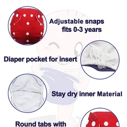 Babymoon Free Size Reusable 3 Cloth Diaper with 3 Grey Insert - Pack of 6 image 2