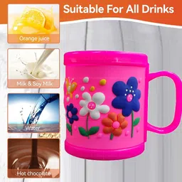 FunBlast Milk Mug for Kids – Embossed Mug for Kids, Milk Drinking Cup for Girls, Cartoon Mugs for Girls, Best Birthday Return Gifts for Kids - Capacity 350 ML - Plastic (Pink-Flower) image 2