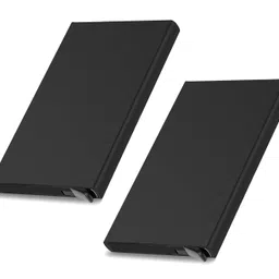 storite 2 Pack Black Metal RFID Blocking Aluminium Pop Up Slim Credit Or Debit/ATM Card Holder Case Holds 6 Bank Cards Case for Men & Women - (9.5 x 0.9 x 6 Cm) image 1