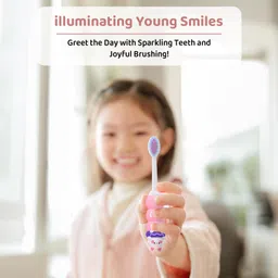 StarAndDaisy Baby Manual Toothbrush 1 Year + Kids With Soft And Fluffy 10000 Gentle Bristles, 80 Micron Split-Beam Bristle, Non-Slip Comfortable Dinosaur Handle (Teddy-Pink),1 Count image 4