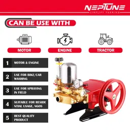 Neptune Simplify Farming HTP-Silver Triplex Sprayer Pump | 14-22 L/min Output | High Pressure Tractor-Mounted Sprayer Pump for Fertilizer, Pesticide, and Car Wash Solutions image 2