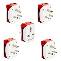 hi plasst pins n plugs Hi-Plasst 3 Pin Multi Plug with Universal Socket - 6A Type D Plug for Indian Sockets, Grounded Multi Connection Travel Adapter for Home, Office, and Travel Use (Pack of 5) image 1