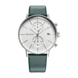 titan Quartz Chronograph Silver Dial Leather Strap Watch for Men-NS90146SL01/NT90146SL01 image 1