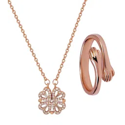 salty Anti Tarnish Fancy Clover Gift Box | Necklace, Earrings & Bracelet Jewellery Set for Women | Latest Stylish Minimal Jewelry Sets | Modern Design Aesthetic Accessories | Gifts for Mothet's Day image 1