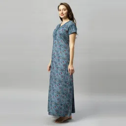 quira Comfortable Women's Full Length Cotton Blend Half Sleeves Nighty, Soft and Elegant Print Sleepwear - 101144 image 2