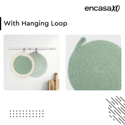 Encasa XO Round Trivet Mats for Hot Dishes with Hanging Loop | Sage Combo - Set of 3 with 18 cm Diameter | Cotton Round Thick Heat Resistant Pot Holders | Use Hot Pads Plate Mats for Hot Pots & Pans image 5