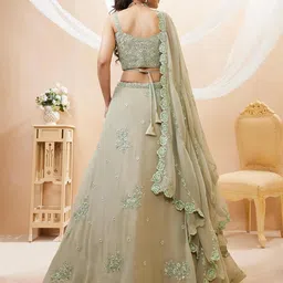 zeel clothing Women's Georgette Semi Stitched Lehenga Choli With Dupatta (7060-Pista-Wedding-Bridal-Stylish-Latest; Free Size) image 4