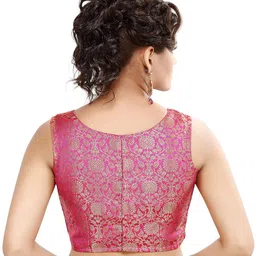 madhu fashion Womens Traditional Rich Banaras Brocade Sleeveless Readymade Saree Blouse image 2