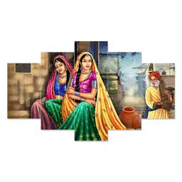 perpetual Rajasthani Paintings for Living Room |3D Painting for Wall Decoration | Rajasthani Decoration Items | Paintings for Bedroom Set of 5 (75x43 Cm)(Multi) image 3