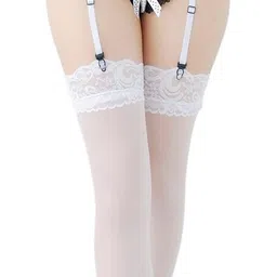 xs and os Women's Lace Garter Belt with attached panty and Sheer Lace Top Stockings Lingerie Set image 1