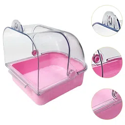 secret desire SECRET DESIREPet Bird Bath Box Hanging Caged Parrot Bathing Tub for Parakeets Small Birds PInk image 2