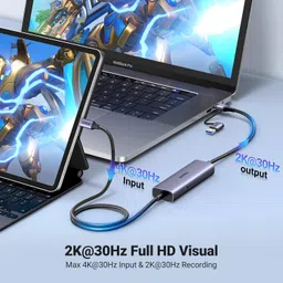 UGREEN 2 in 1 USB C 4K Video Capture Card Aluminum PD 100W Charge, 2K 30FPS 1080P 60FPS HD Compatible with Type-C Phone/Tablet/Laptop Switch Steam Deck for Gaming Live Streaming image 5