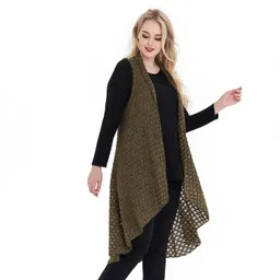 dikalady Women's Open Weave Long Vest Casual Sleeveless Crochet Open Front Knit Cardigan image 4