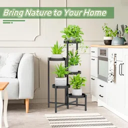 Snazzy 5 Tier Metal Plant Stand for Indoor Outdoor, Foldable Corner Tall Plant Shelf for Multiple Plants, Flower Pot Holder Display Stand for Living Room Balcony Garden Patio (Black) image 5