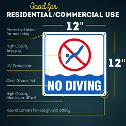 my sign center No Diving Pool Sign, Pool Safety Warning, Indoor and Outdoor Rust-Free Metal, 12" X 12" - by My Sign Center, A92-366AL image 2