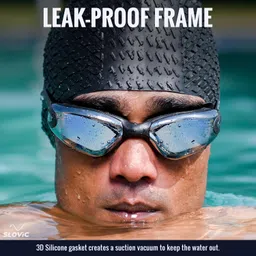 SLOVIC Swimming Goggles for Men [Black] | Swimming Goggles for Women | Anti-Fog & UV Protected Swimming Glasses for Men | Swimming Accessories | Leaf-Proof Goggle with Adjustable Straps & Nose Clip image 2