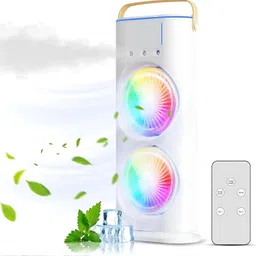 F4FIVE Portable Mini Air Coller Fan,4000mah Double-Ended Spray Cooling- With Mist Humidifier | Rechargeable USB FAN | with1.5 Meter USB Cable Quite Mini Fan with Remote Controller | MULTICOLOUR image 1
