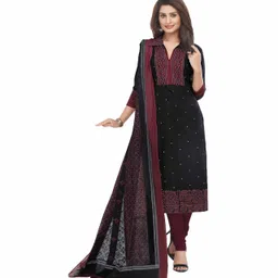 miraan Cotton Printed Readymade Salwar Suit For Women(SAN7024, Black) image 1