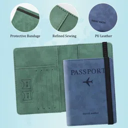 kintin Passport Holder Passport Cover with Credit Card Slot and BoardingPass Slot Bi-Fold Passport Wallet Case Book Travel Must Have, PU Leather- Unisex (Blue, Green) 1 Pcs image 5
